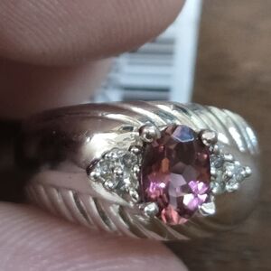 PINK Tourmaline & Diamond 10K White Gold Ring Size 6 3/4